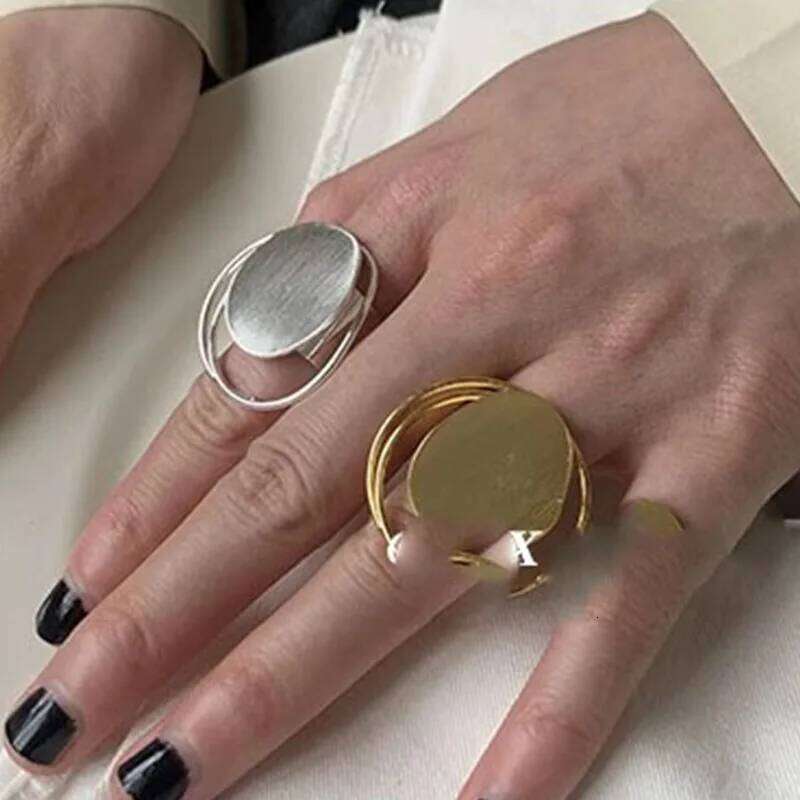 925 Sterling Silver Rings for Women Couple Minimalist Handmade Simple GOld Circle Big Ring Fine Jewelry Gift Prevent Allergy H260312