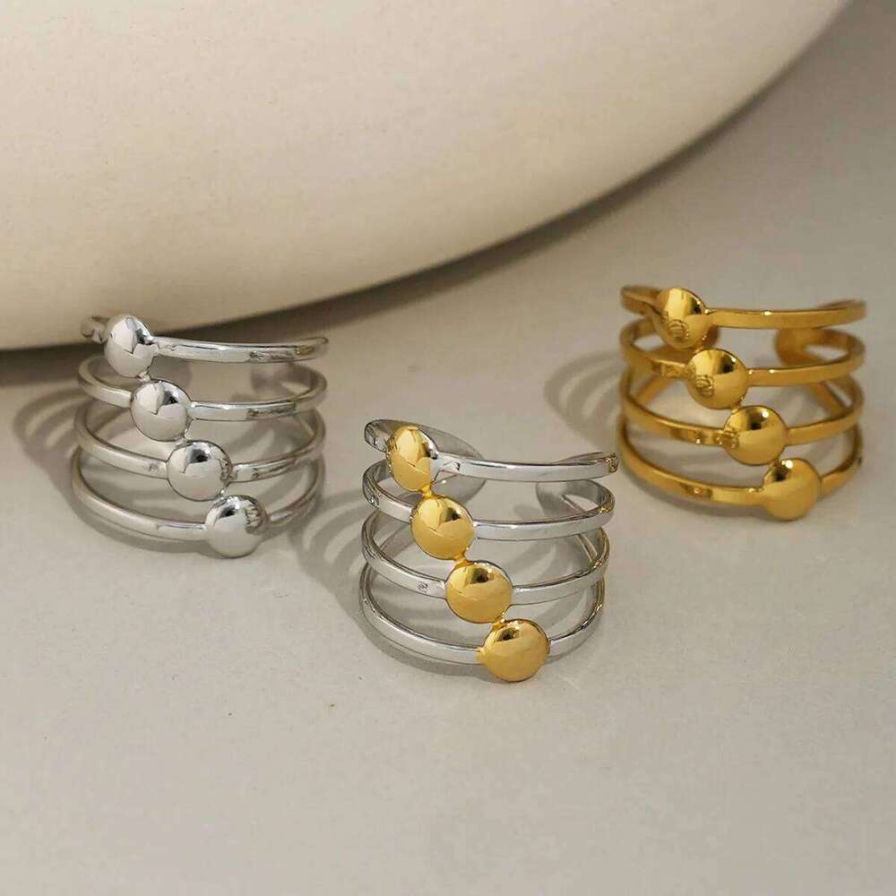 Fashion Geometry Design Stainless Steel Rings 18K Gold Plated Waterproof Quality Ladies Jewelry For Daily Wear Vacation Seaside H260312