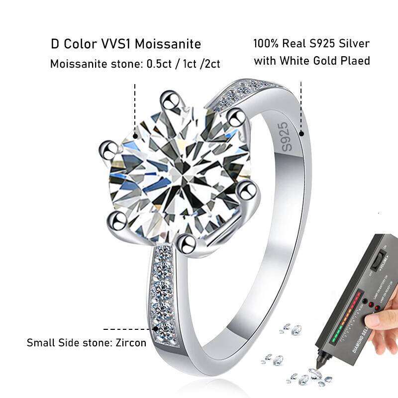 Tezzc 0.5ct 1ct 2ct Moissanite Engagement Ring For Women S925 Sterling Silver diamond Rings Wholesale Jewelry with Certificate H260312