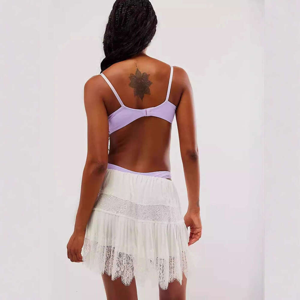 European and American cross-border ballet-style basic solid color irregular lace high-waisted versatile short skirt for trendy girls on Amazon