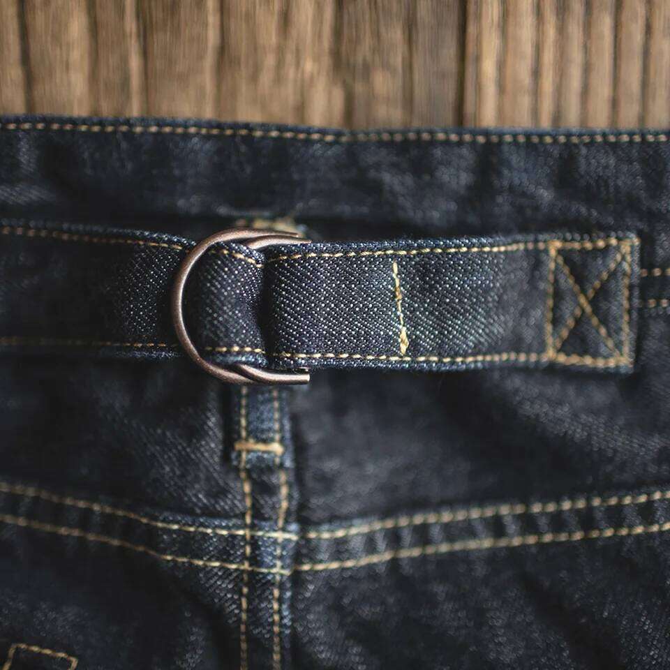 Maden Vintage 14oz Selvedge Raw Denim Horsehair Leather Patch Straight Fit Jeans Men's Spring and fall Paris Buckle Pants 26Y0312