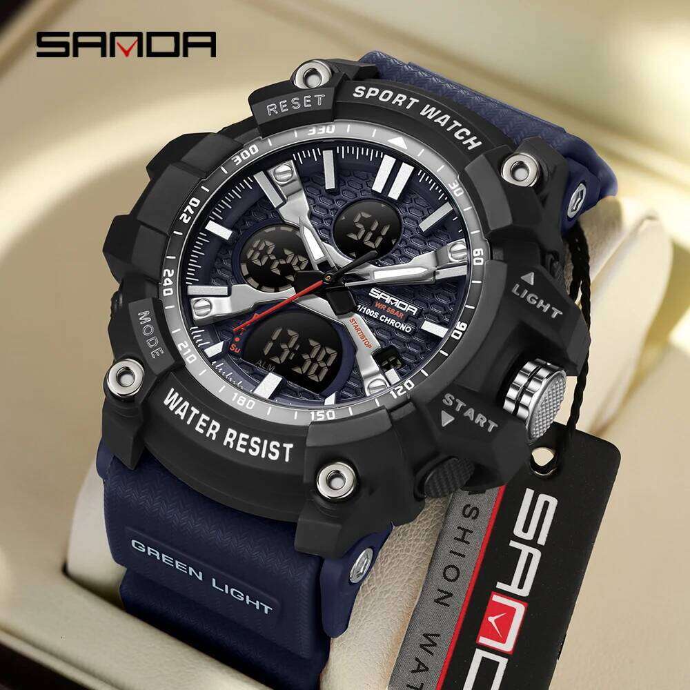 Sanda 3366 New Men's Electronic Waterproof Outdoor Sports Shockproof Calendar Students Luminous Digital Watches For Men