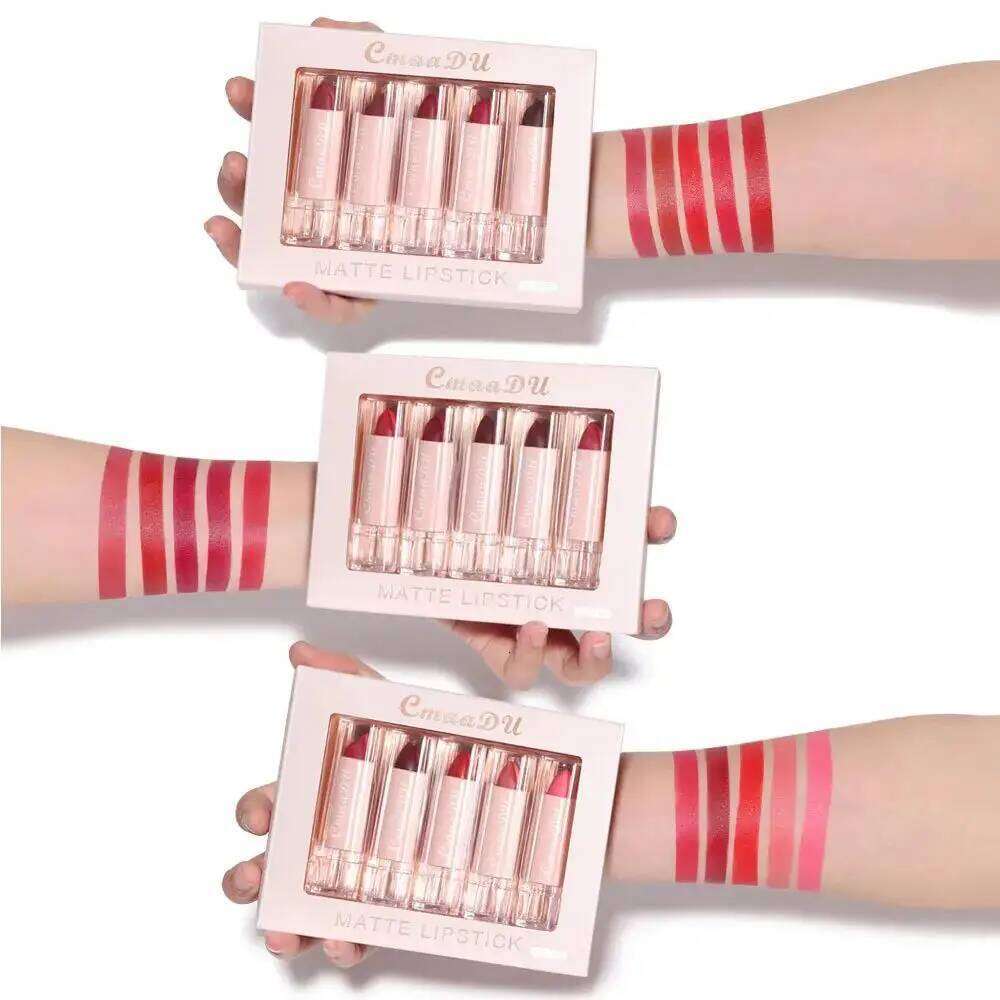 Velvet Matte Lipstick Set 5pcs Long Lasting Waterproof Red Nude Lipsticks Non Stick Cup Makeup Cosmetics Collection W260311