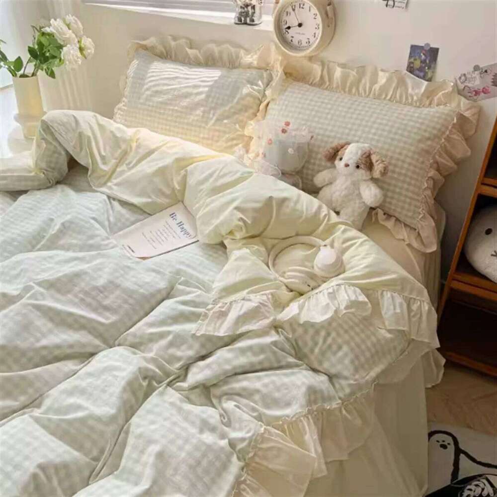 Ins Princess Style Bedding Sets Ruffle Lace Bow Quilt Romantic Bedclothes Decor Woman Girls Bedroom Duvet Cover 4pcs H260312