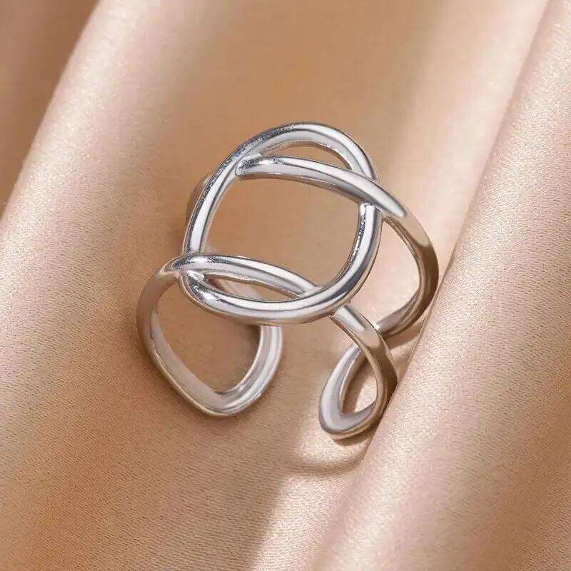 Geometric Double Layer Opening Rings for Women Gold Color Stainless Steel Wedding Adjustable Finger Ring Waterproof Jewelry Gift H260312