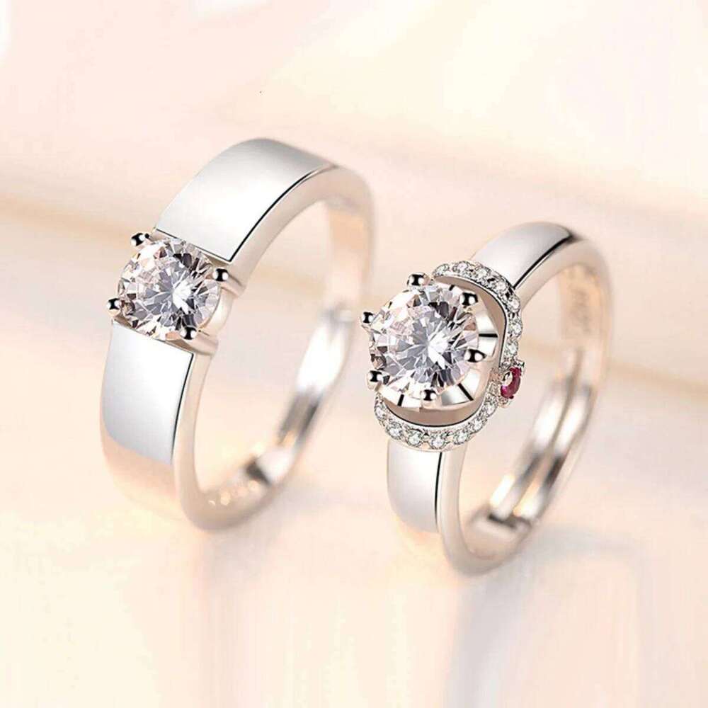 2Pcs/Set Classic Pink Zircon Geometric Square Couple Rings For Women Men Romantic Proposal Promise Wedding Paired Ring Jewelry W260311