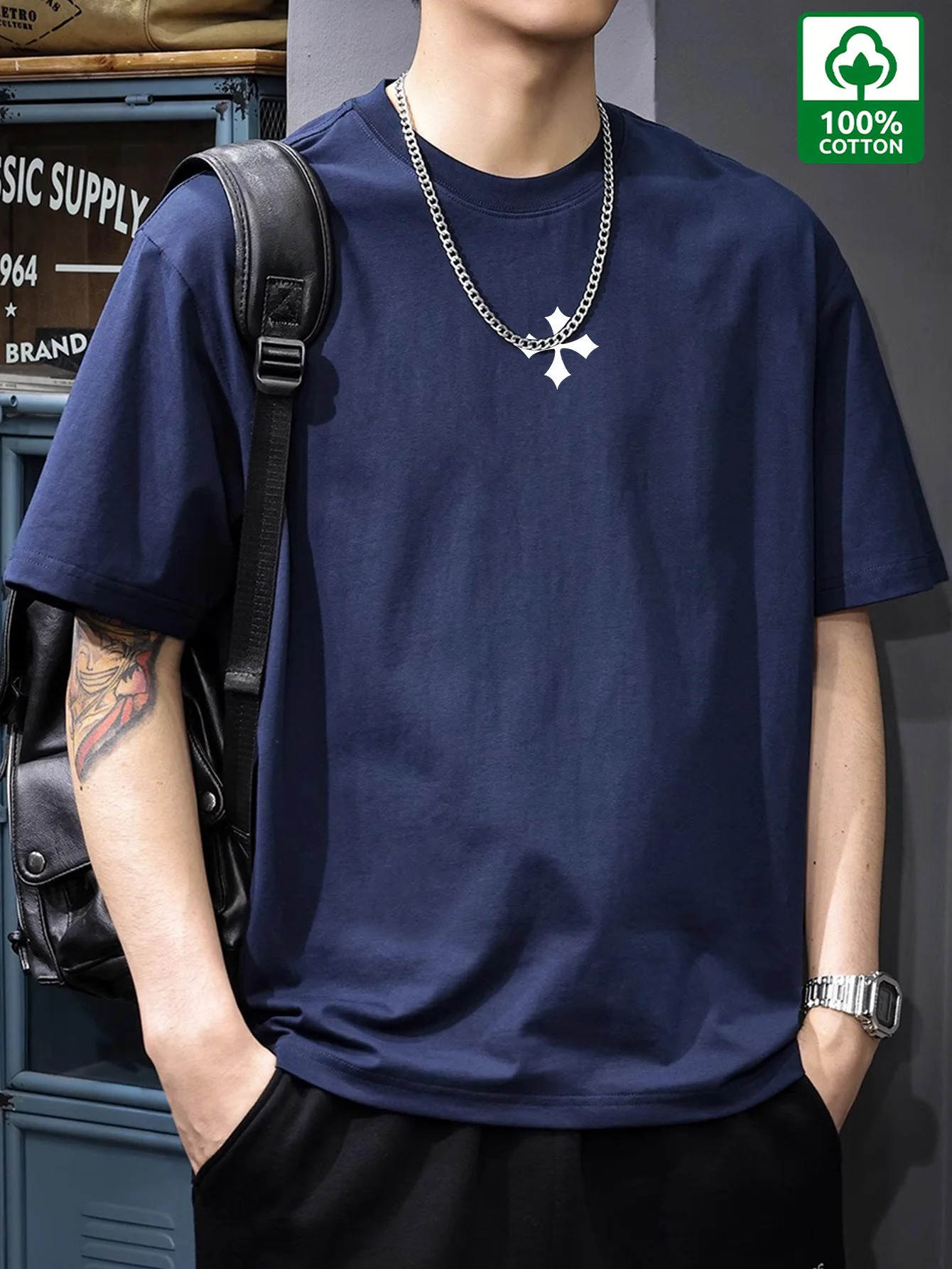 100 Cotton Printed Mens Tshirt Simple and Comfortable Casual 260228