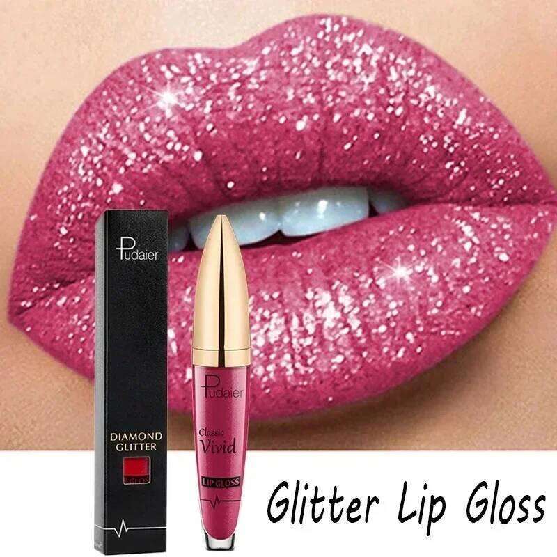 18 Colors Glitter Lip Gloss Waterproof Long Lasting Diamond Matte To Shimmer Metallic Liquid Lipstick Women Lips Makeup Cosmetic W260311