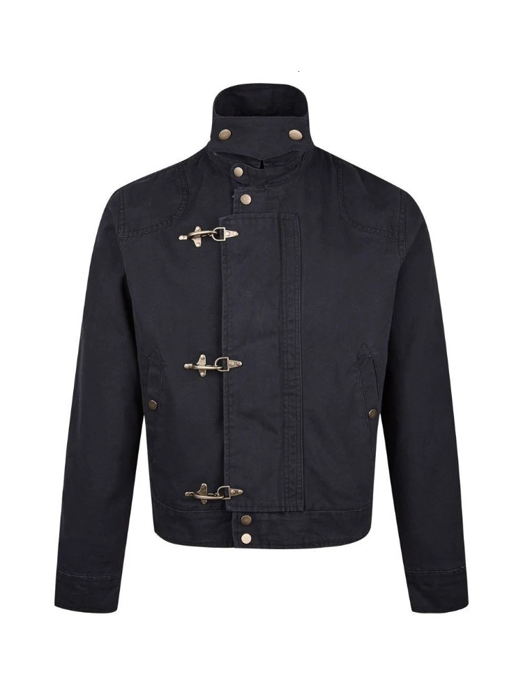 Mens Jacket Harajuku American Vintage Streetwear Buckle Short Workwear Coat Stand Collar Loose Fit Unisex Spring Autumn Clothes 260310