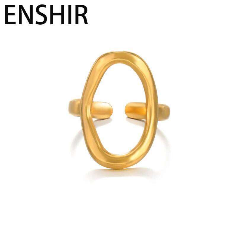 ENSHIR 316L Stainless Steel Geometric Hollow Oval Open Ring for Women Men Party Simple Jewelry Gifts Wholesale H260312