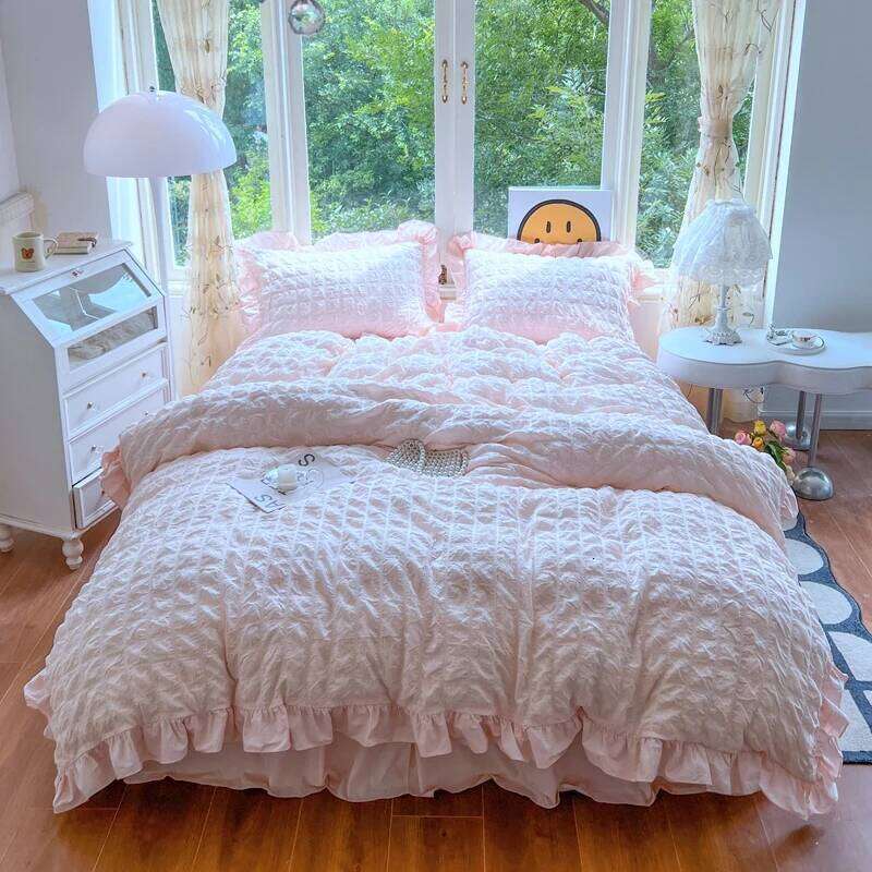 3pcs Korean lace Bedding set seersucker Duvet Set 1*Duvet Cover + 2*Pillowcase, Without Corefor bedroom guest room H260312