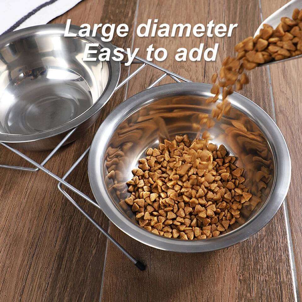 1pc S/M/L Stainless Steel Floor-standing Double Bowl Fall-proof & Durable Line Iron Frame Feeder Dog Bowls for Pet Dogs Cat 26Y0312