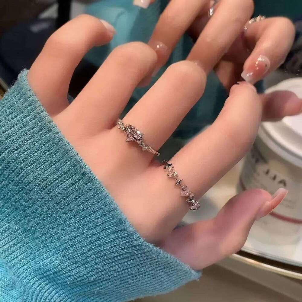 Luxury Pink Rhinestone Star for Women Men Y2k Adjustable Couple Rings Engagement Wedding Jewelry Fashion Girlfriend Gifts W260311