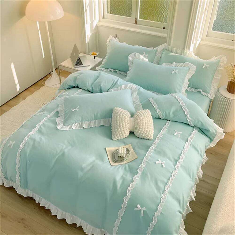 Korean Version Princess Style Four Piece of and Pure Cotton Butterfly Knot Duvet Cover Set Dormitory Bed Sheet H260312