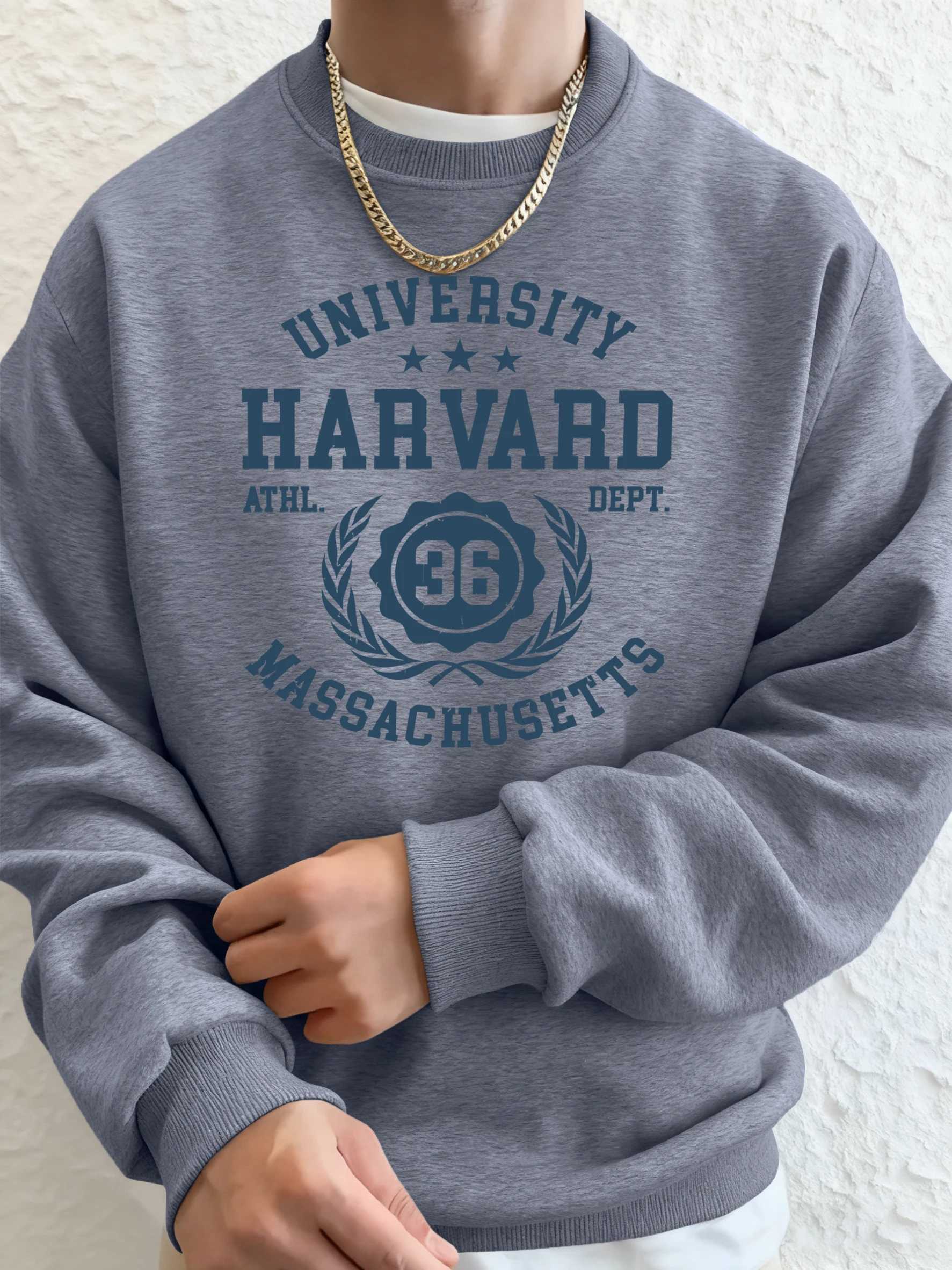University Harvard Massachusetts Print Men AutumnFleece Sweatshirts Basics Comfy Hoodie Long Sleeved Warm Tracksuit Street Top M260312