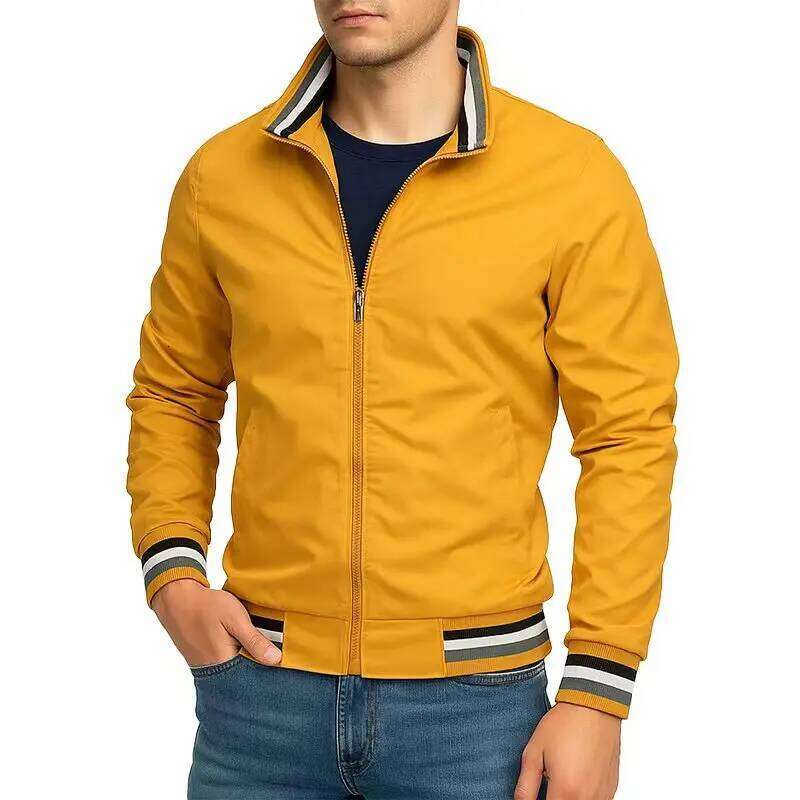 New Men's Solid Color Windbreaker Stand Collar Coats Lightweight Waterproof Outdoor Tops Men Jacket Outerwear Streetwear 26H0311