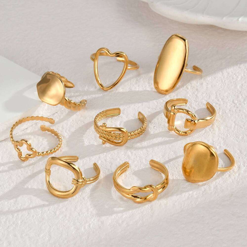 Freeteeme New Fashion Various 14K Gold Plated for Women Stainless Steel Geometry Open Ring Accessories Jewelry Wedding Gift H260312