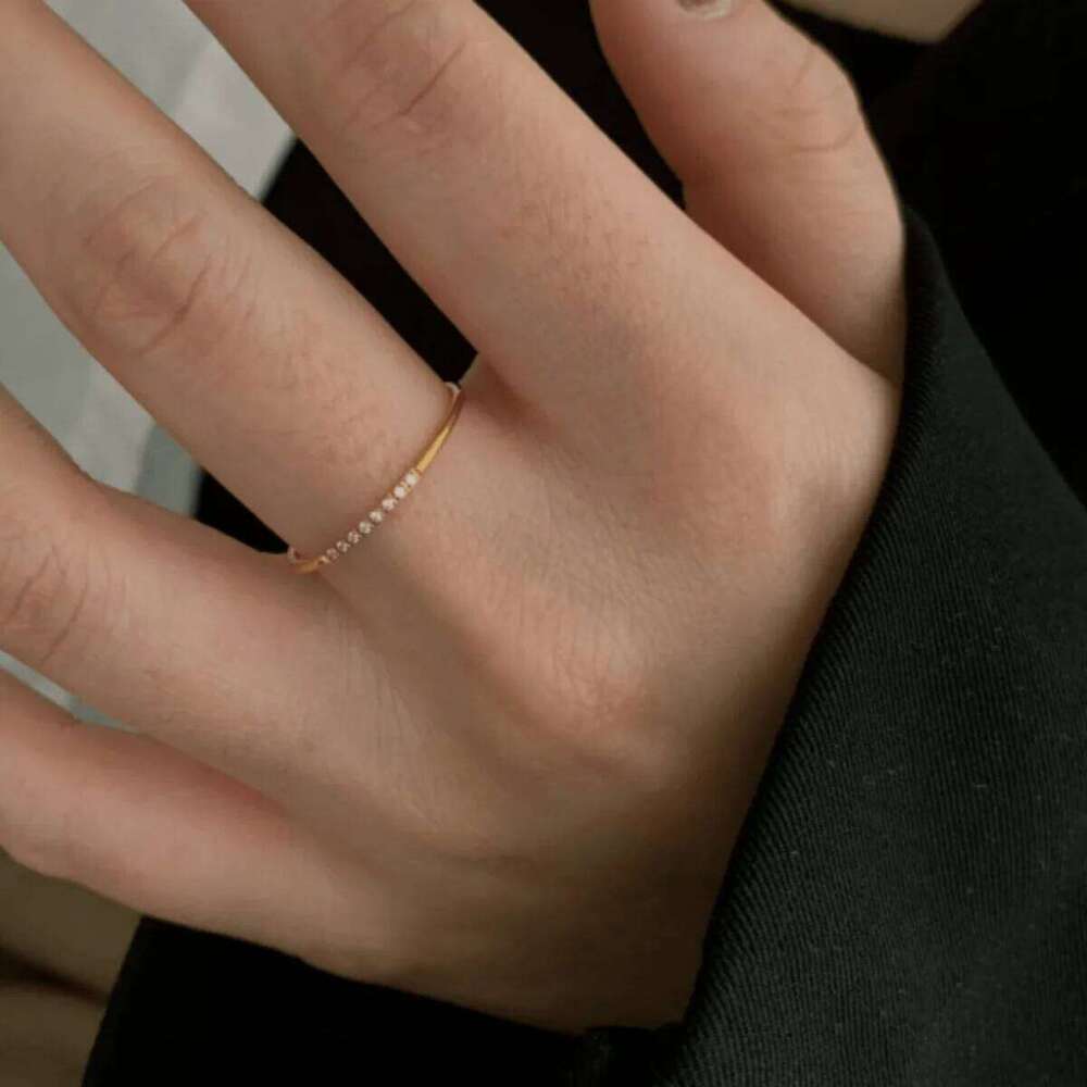 Vintage 18K Gold Plated Stainless Steel Diamond Thin Ring for Women Fashion Jewelry Party Gifts H260312