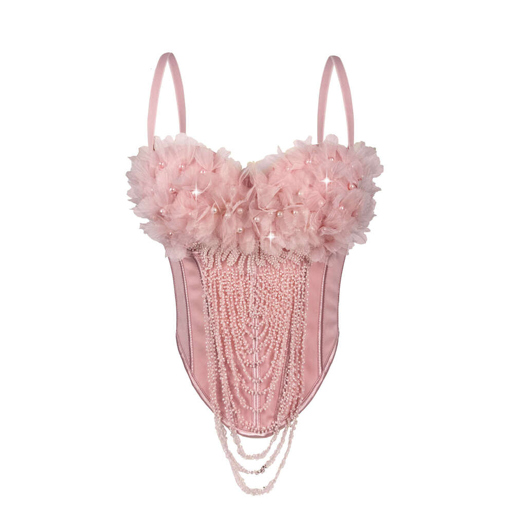 Cross-Border New Handmade Flower Tassel Camisole Sexy Backless Tube Top European and American Style Outerwear Fishbone Bra Shapewear