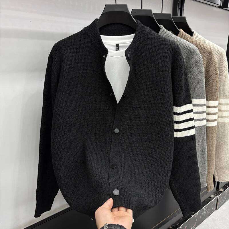 2025 Autumn/Winter Men's Fashion Striped Button-down Baseball Collar Versatile Casual Cardigan Sweater