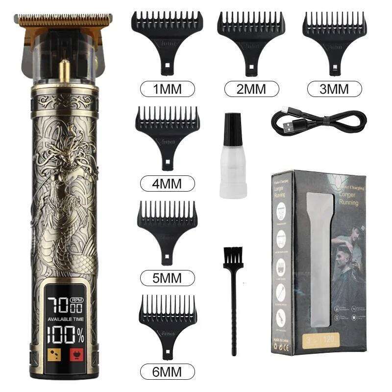 T9 LCD Hairdresser Oil Shaving Head Carving Electric Pusher Clipper Hair Precision Trimmer for Men Care C260312