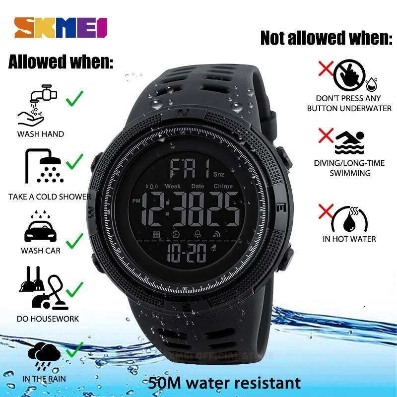 SKMEI 1251 Sports Digital Watch for Men Waterproof Military Electronic Student Mens Wristwatches Alarm Clock 1560 Reloj Hombre