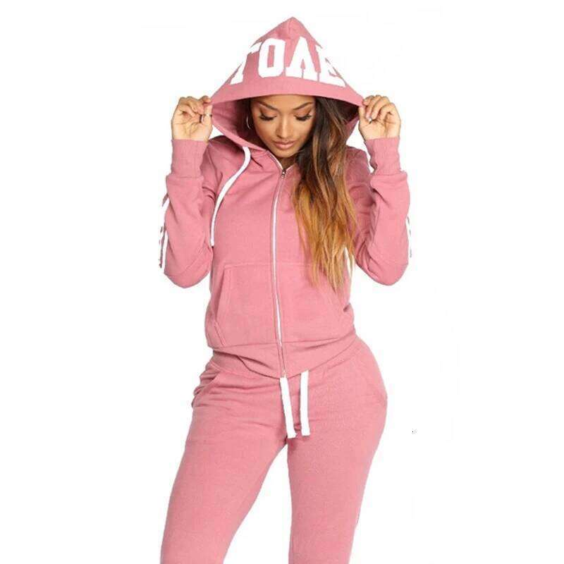 2023 Women's Three Stripe Sweater Two Piece Casual Zip Hoodie+Sports Pants Sports Shirt Jogging Set C260312