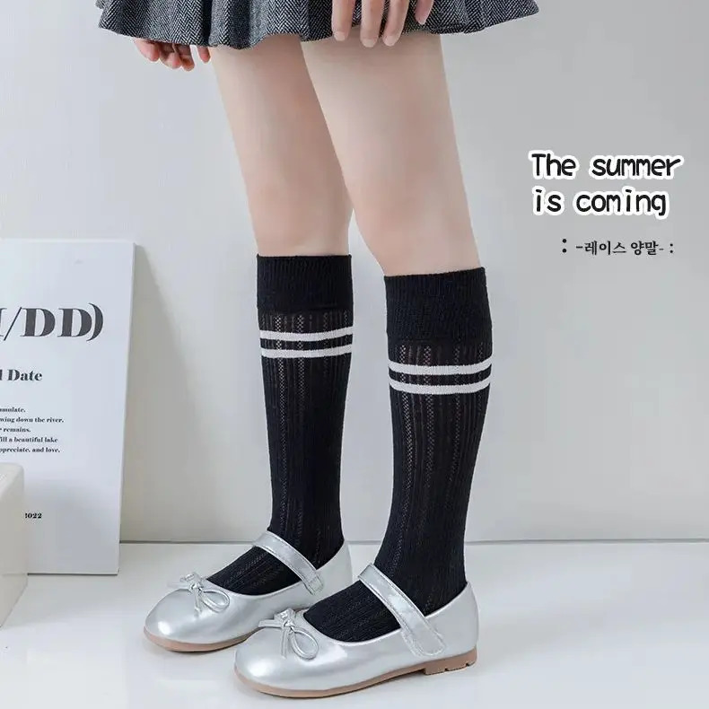 Girls Summer Long Socks Preppy Style Knee Solid Mesh Cotton Stocking Thigh 260311