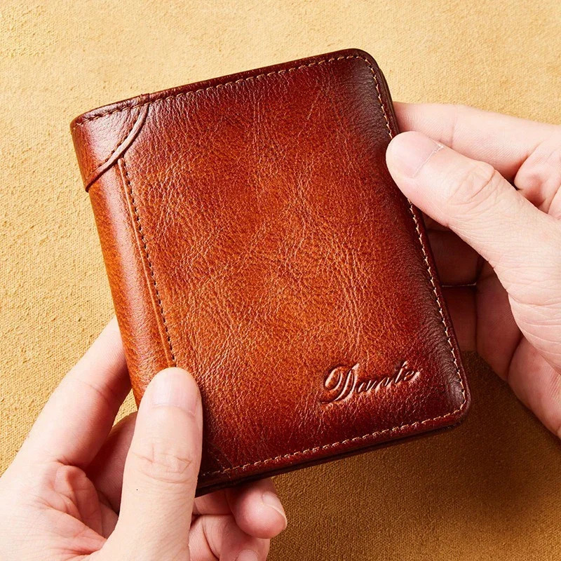 Genuine Leather Walletfor Men Two Folding Purses RFID Mens Card Holders Gentleman Wallets High Quality er Square 260304