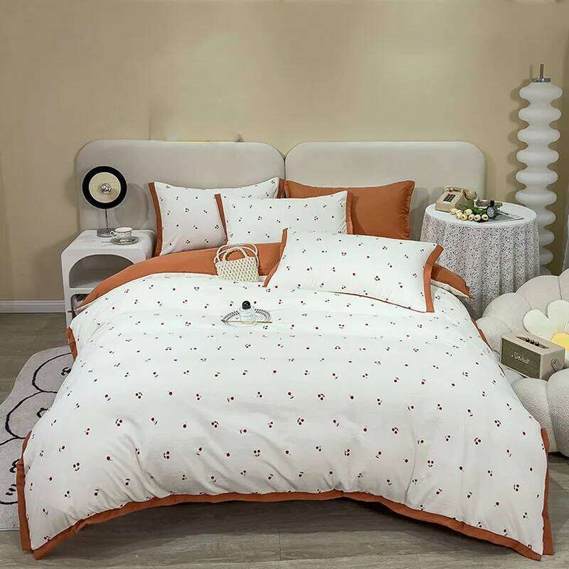 Retro Pastoral Style Double Quilt Cover Bed Sheet Pillowcase Class A Simple Household Four-piece Set Adult Bedding H260312