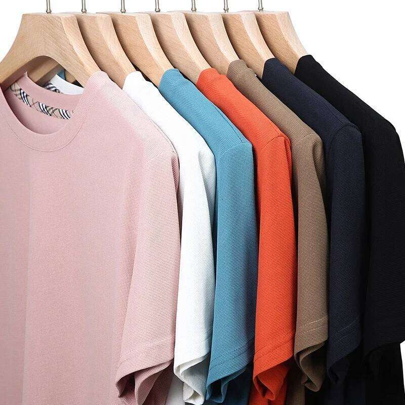 2024 Men's New Waffle Round Neck Short Sleeved T-shirt Summer Comfortable Top