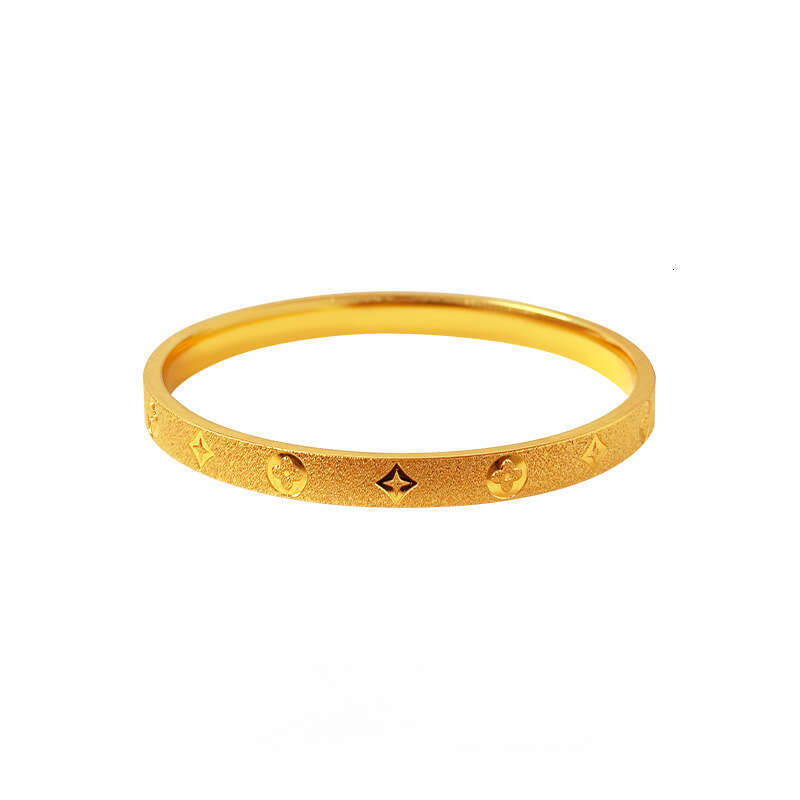 Women Jewelry Bracelets Bangle 24K Gold Plated Sand Gold CNC Four-Leaf Clover Vintage Pattern Bracelet Ring Jewelry Gift