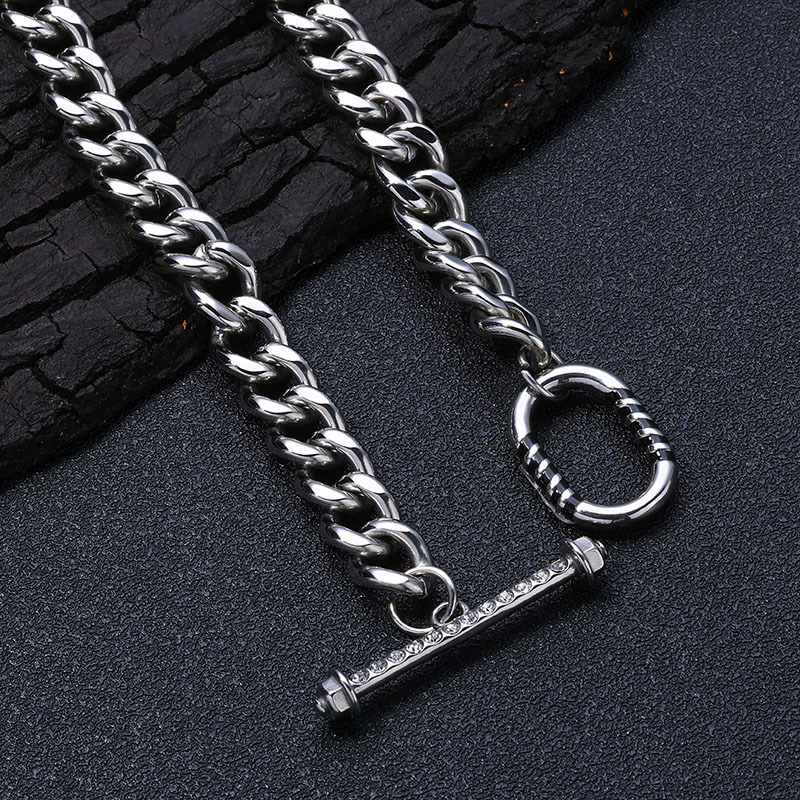 Simple Silver Circular Cuban Chain Necklace With Ot Buckle Multifunctional Daily And Exquisite Fashion Gift