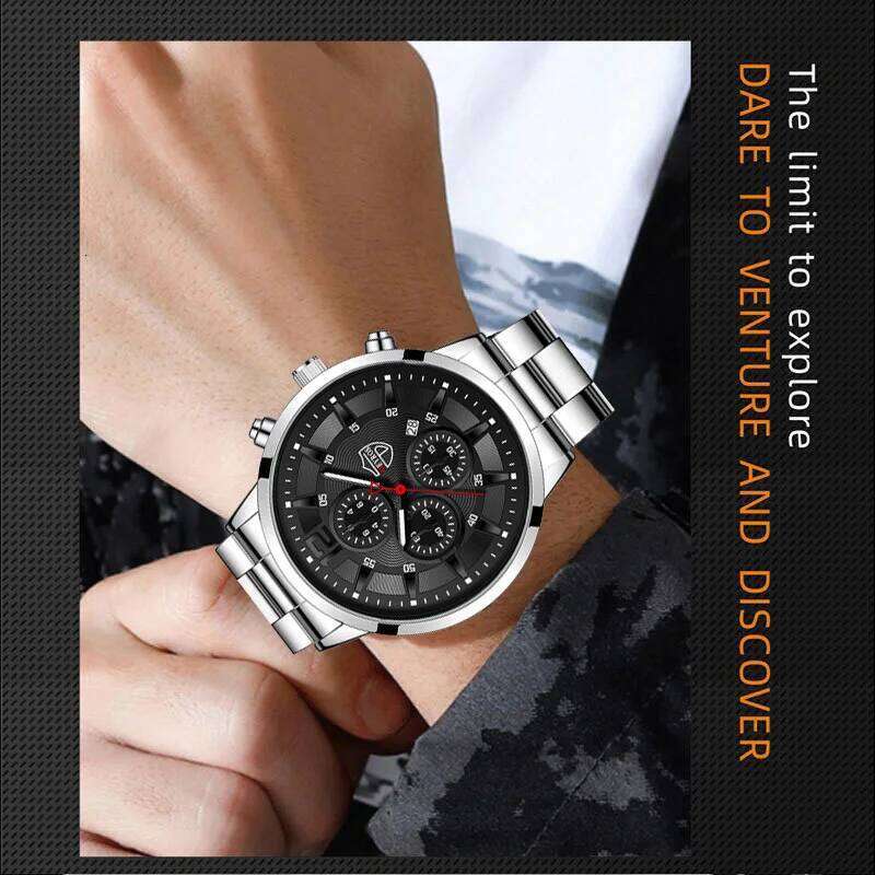 5Pcs/Set Fashion Silver Alloy Men's Set with Date Display Quartz Wrist Watch Mens Set, Gift for Friends