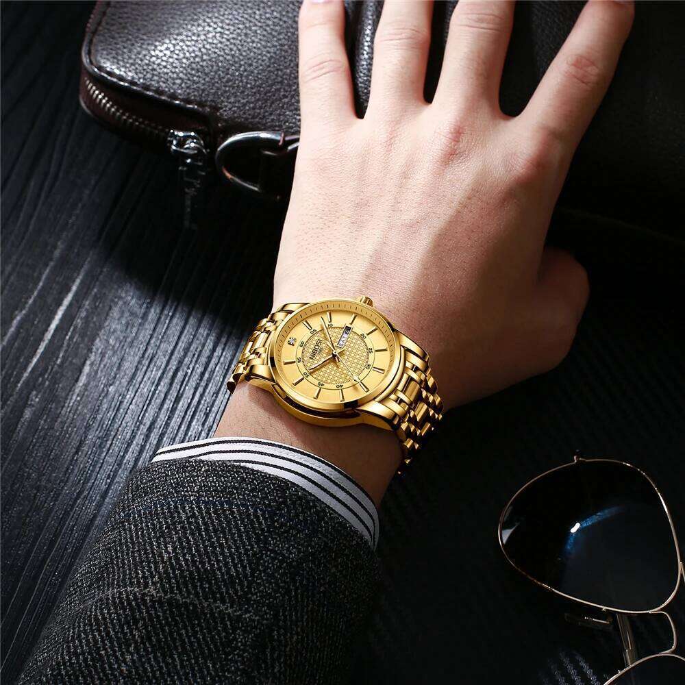 NIBOSI Analog Quartz for Diamond Week-Date Men's Stainless Steel Waterproof Business Watch Men Reloj