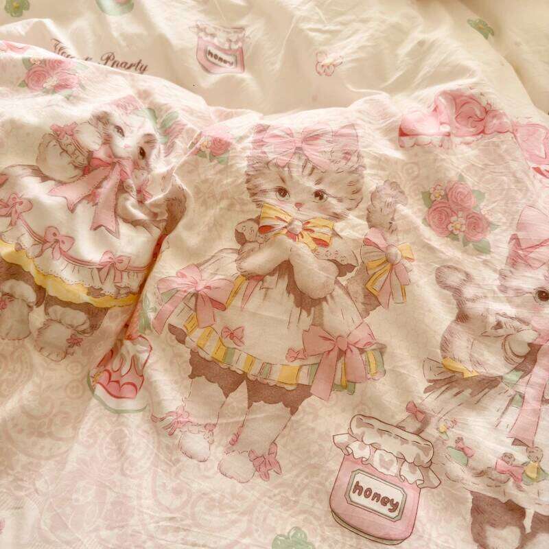 4Pcs Floral Cute Single Double Queen Bedding Girls Princess Style Ruffle Duvet Cover Set Flat Bed Sheet Pillowcases H260312