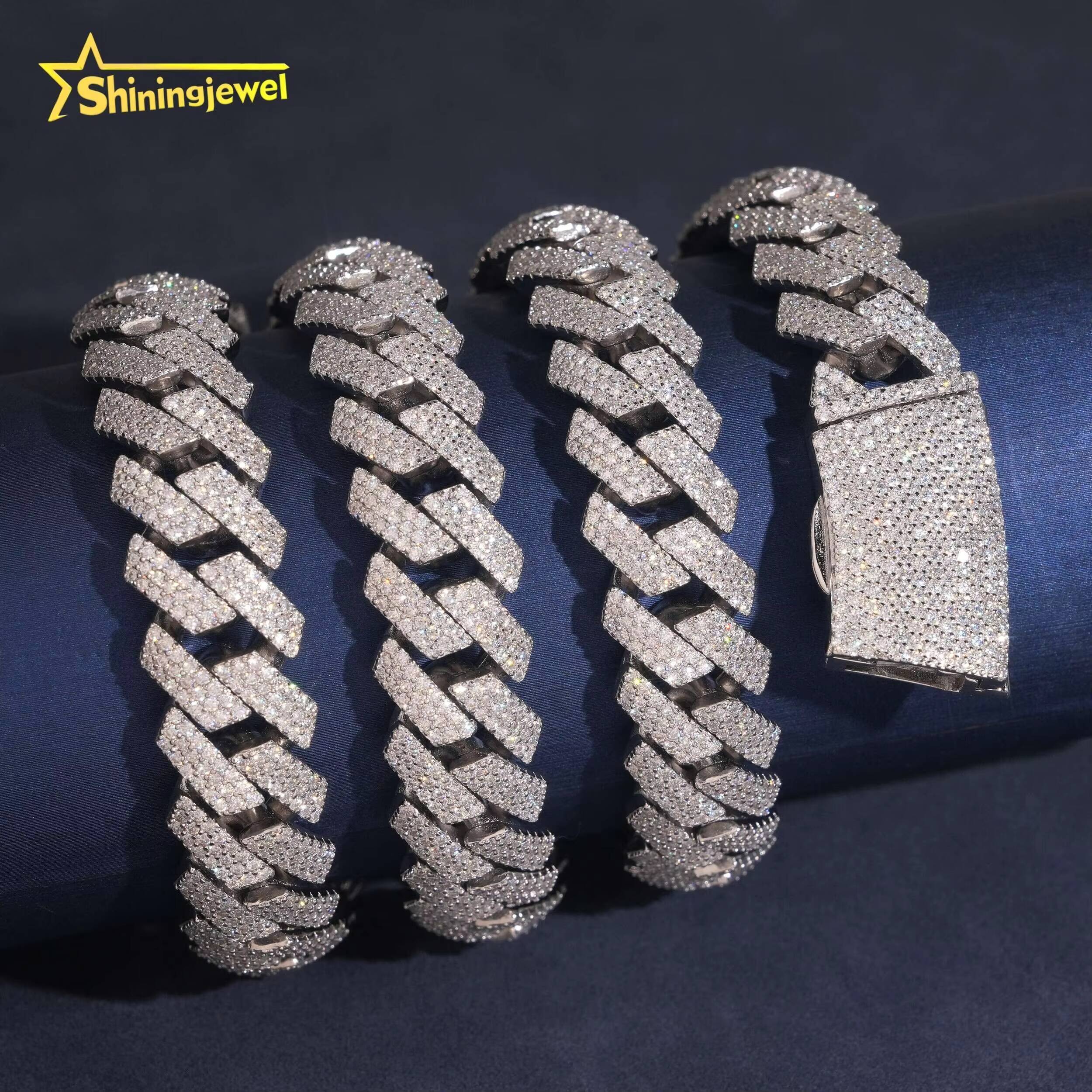 Fine Jewelry Iced Out 15mm Pass Diamond Tester 925 Sterling Silver Moissanite Hip Hop Cuban Link Chains