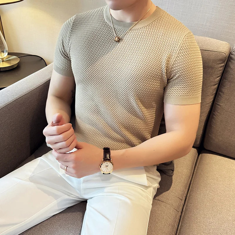 Summer Breathable T-Shirts For Men Korean Clothing O-Neck Short Sleeve Knitted Mens T Shirt Fashion Hollow TopsTees 3XL 260311