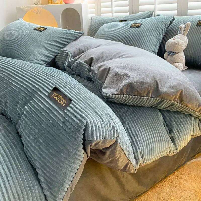 Velvet King Size Soft Flannel Duvet with Zipper Solid Breathable Velour Comforter Cover Winter Bedding Set H260312
