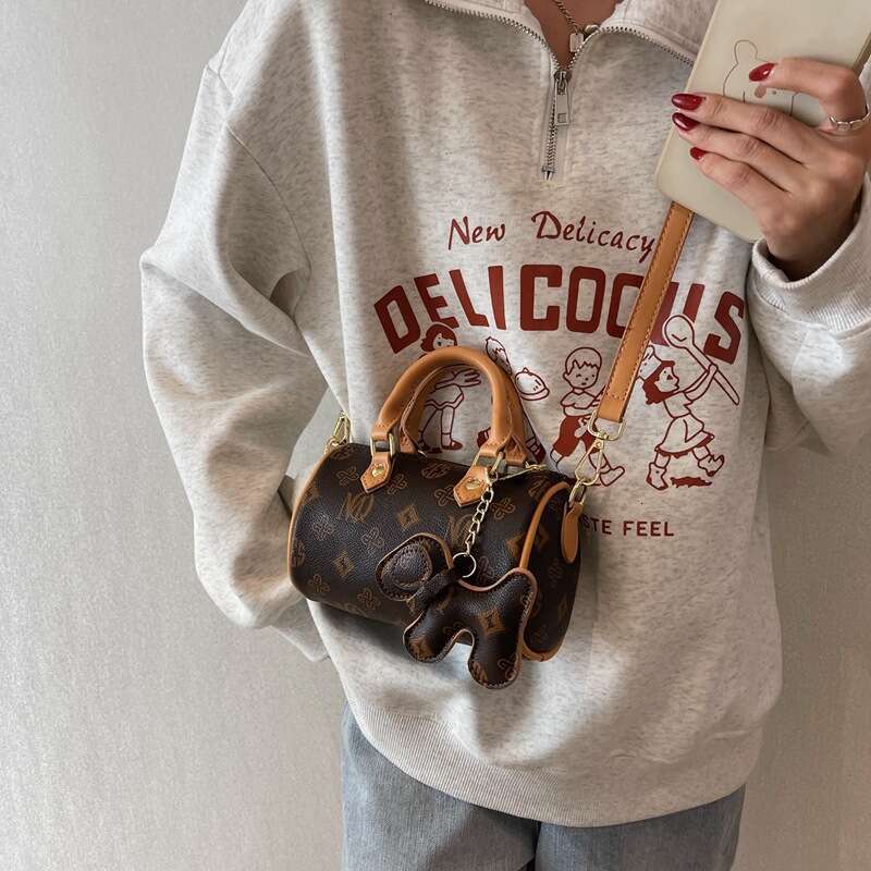 lfashion Style Cartoon Print Handheld Pillow for Women, Vintage Single Shoulder Boston Bag, 2026 New High-end Crossbody Bag