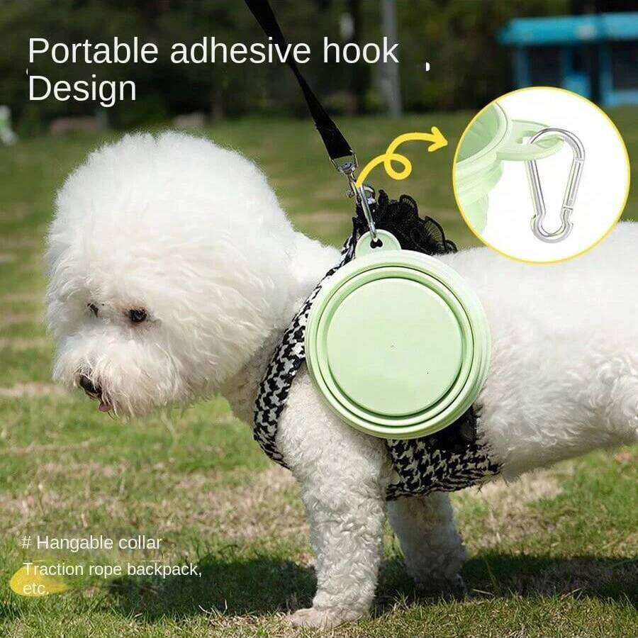 350ml Macaron Color Series Portable Folding for Pets, Dog Drinking Cat Food Bowl, Travel Bowl with Carabiner 26Y0312