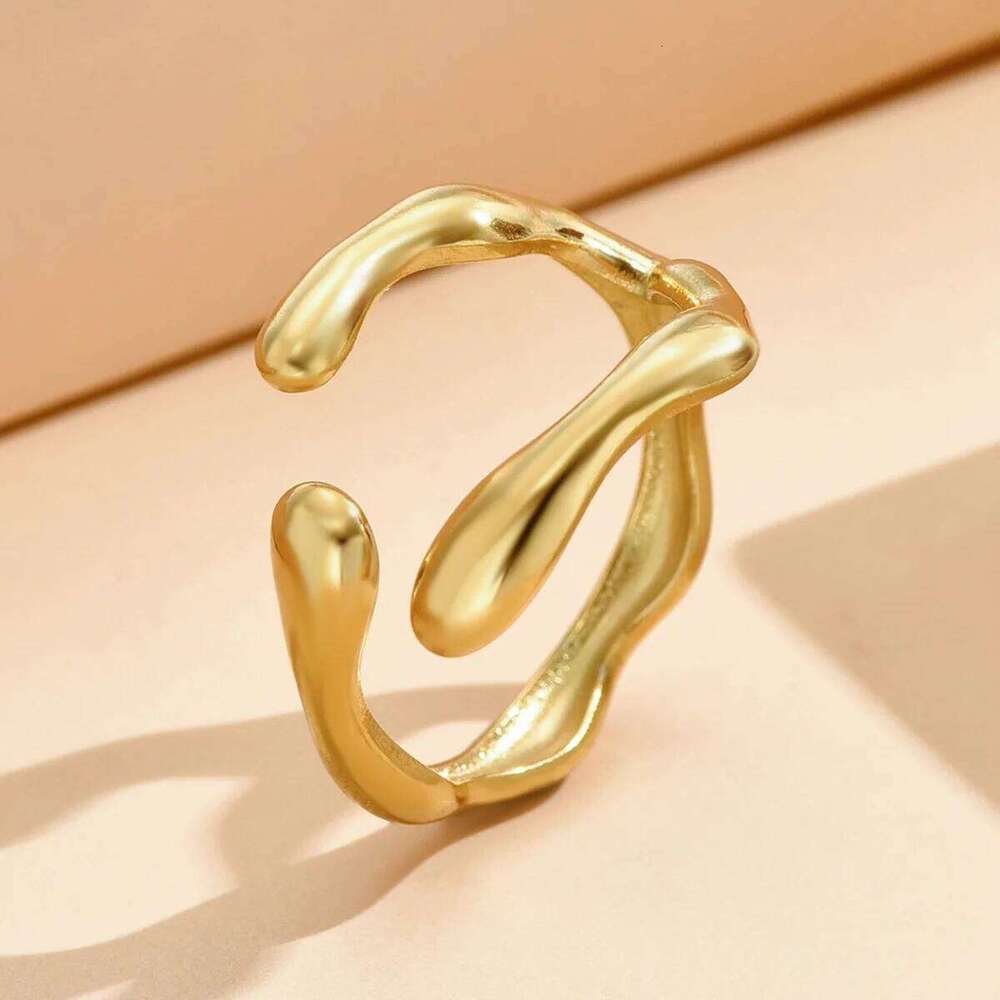 Fashion Stainless Steel Waterproof Open Ring Personality Charms PVD Real Gold 18K Plated Trendy Jewelry for Women H260312