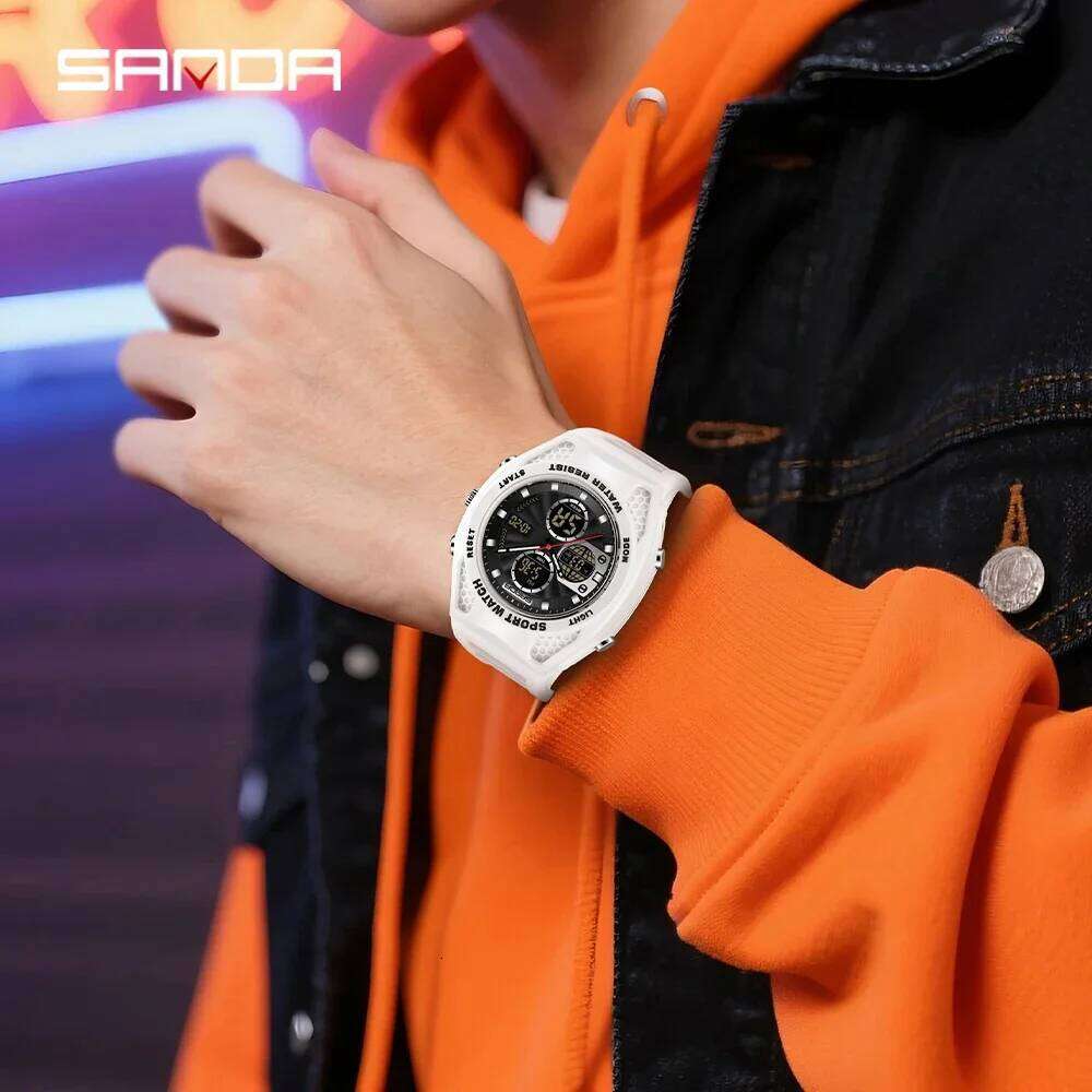 Sanda 3384 Top Sports Electronic Quartz Waterproof Timing Multi functional Military Men's Watch