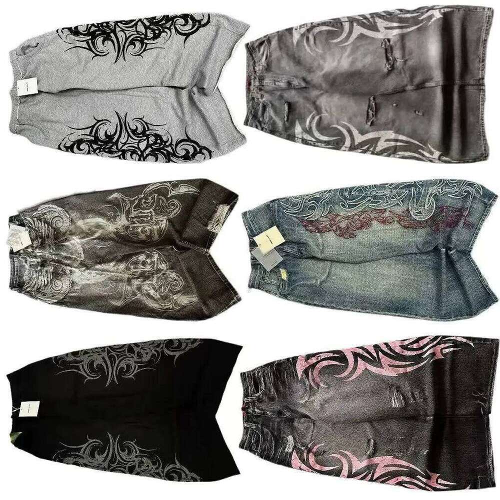 Y2K Fashion Pattern Embroidery Baggy Jeans Men and Women Street Vintage Hip Hop Casual Couple High Quality Wide-leg Pants 26Y0312