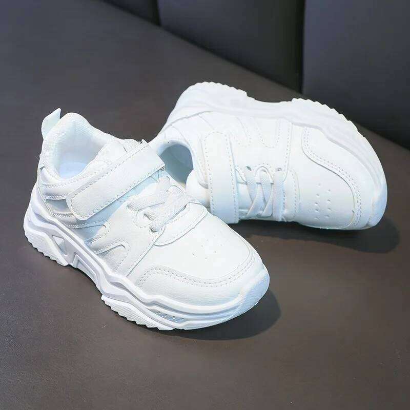 Spring Kids White Sneakers Leisure Chunky Concise Fashion Boys Girls Sport Shoes 26-37 Running All-match Children Trainers H260312