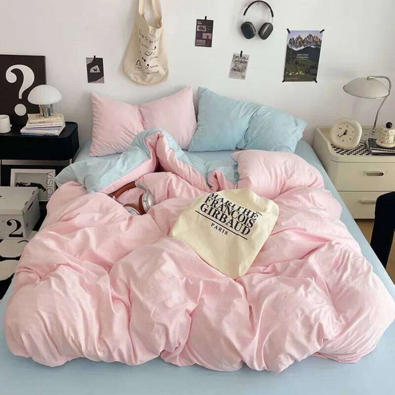 New Class A washed cotton polished four-piece sheet quilt cover, dormitory three-piece set, bed hat, bedding H260312