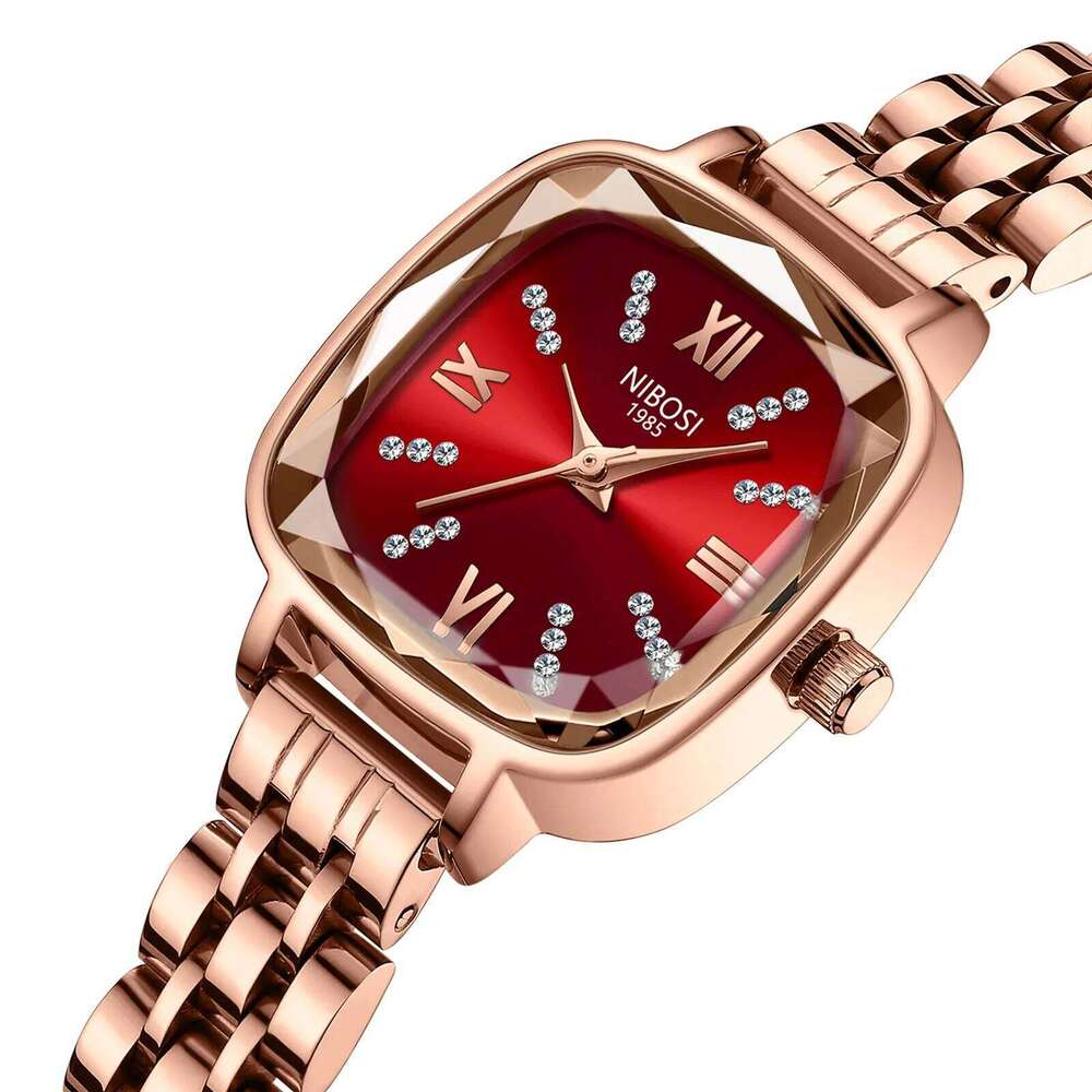 2PCS NIBOSI Women Wristwatches Waterproof Top Brand Ladies Watch Diamond Decor Rectangle Quartz Women's Watches Female Reloj