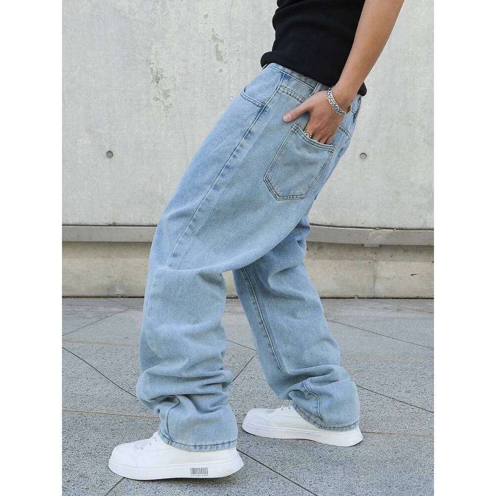 Spring Autumn Men Baggy Jeans Oversize Straight Loose Casual Denim Trousers Solid Color Streetwear Fashion Y2k Wide Leg Pants 26Y0312