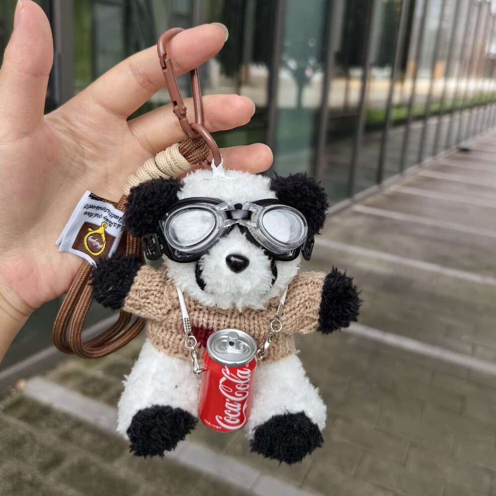 Super Cool Glasses Panda Pendant Versatile Cute Pilot Doll Internet Celebrity Hot Plush Bear Keychain Toy