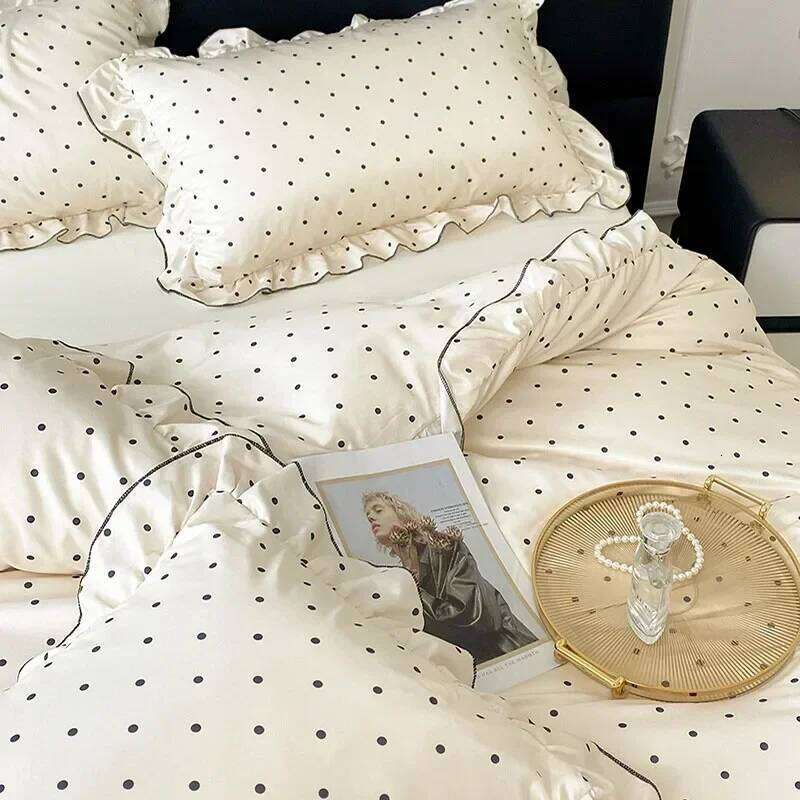 Sweet Rayon Silk Bow Printed Bedding Set Fashion Skin-Friendly Comforter Sets for Summer Single Double Bed Quilt Cover Kit H260312